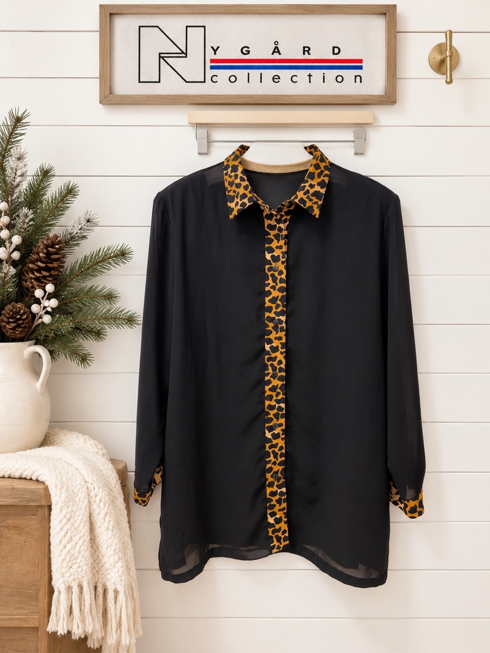 NYGÅRD Collection Leopard Trim Tunic Blouse – Size 18W